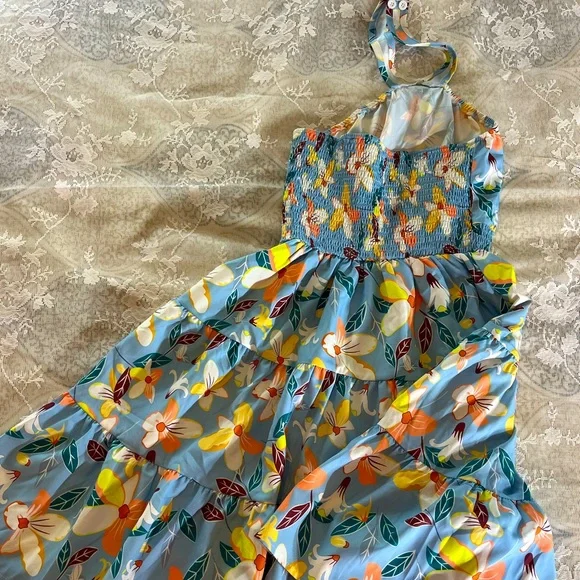 Floral Halter Dress in Blue and Yellow - Picture 4 of 6